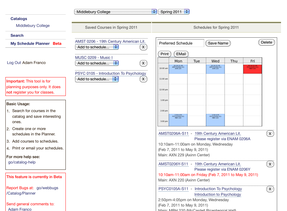 Schedule with conflicts