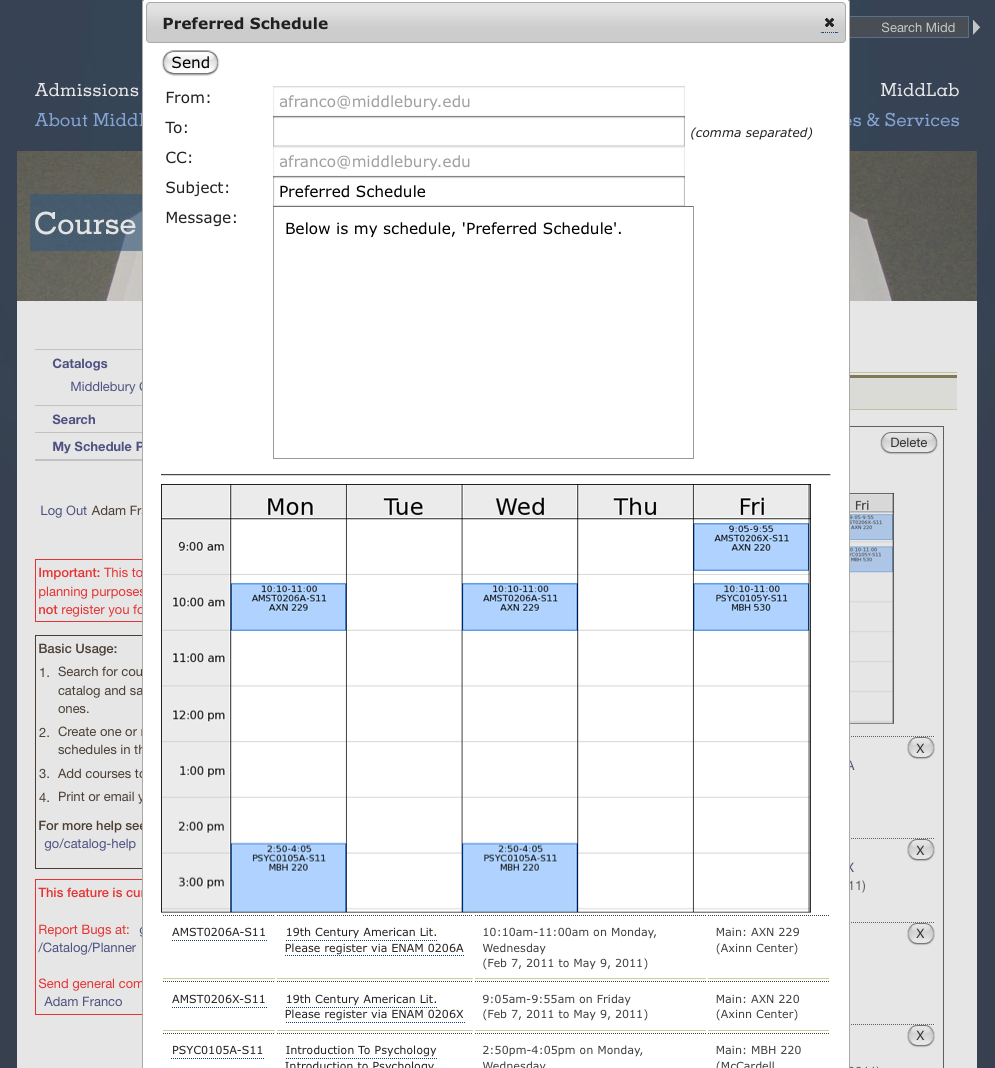 Email the schedule