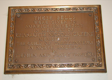 Donor plaque in bell tower