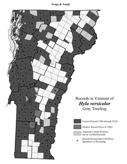 Distribution of Hyla versicolor in Vermont