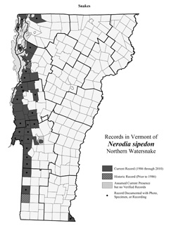 Distribution of N. sipedon in Vermont