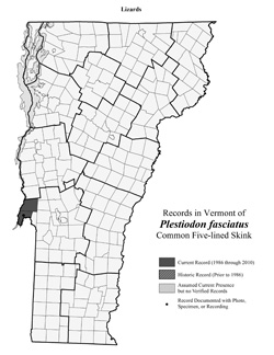 Distribution of P. fasciatus (was Eumeces fasciatus) in Vermont