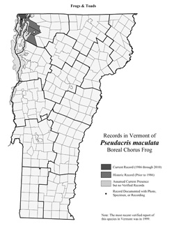 Distribution of Pseudacris triseriata in Vermont